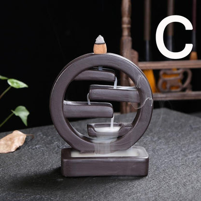 Retro Handmade Ceramic Backflow Incense Burner Home Decor Incense Holder Buddhist Crafts +60 Incense Cones