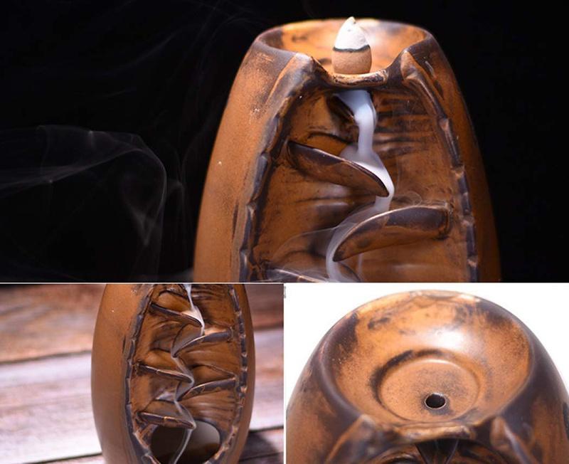 Ceramic sculpture reflux waterfall incense burner, can be used for home decoration meditation yoga gift [<lun>]