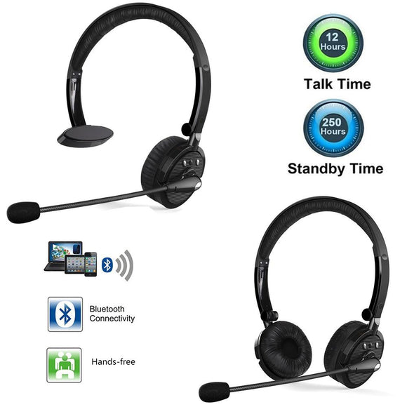 New Bluetooth Headphones with Mic,Wireless Bluetooth Headset Noise Cancelling Headphones with Boom Microphone On Ear Phone Headset for Office Phone Call Center Customer Service PC Cell Phones [<lun>]