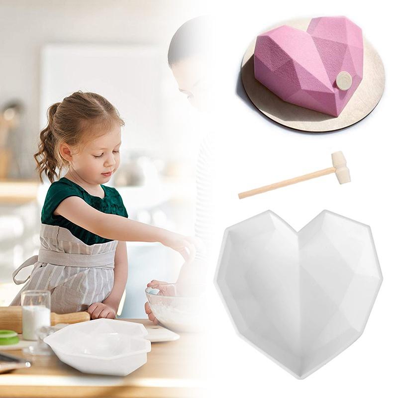 3D Diamond Love Heart Shape Silicone Cake Mold Non-stick Silicone Baking Mold Sponge Chiffon Mousse Dessert Molds for Birthday Valentine's Day [<lun>]