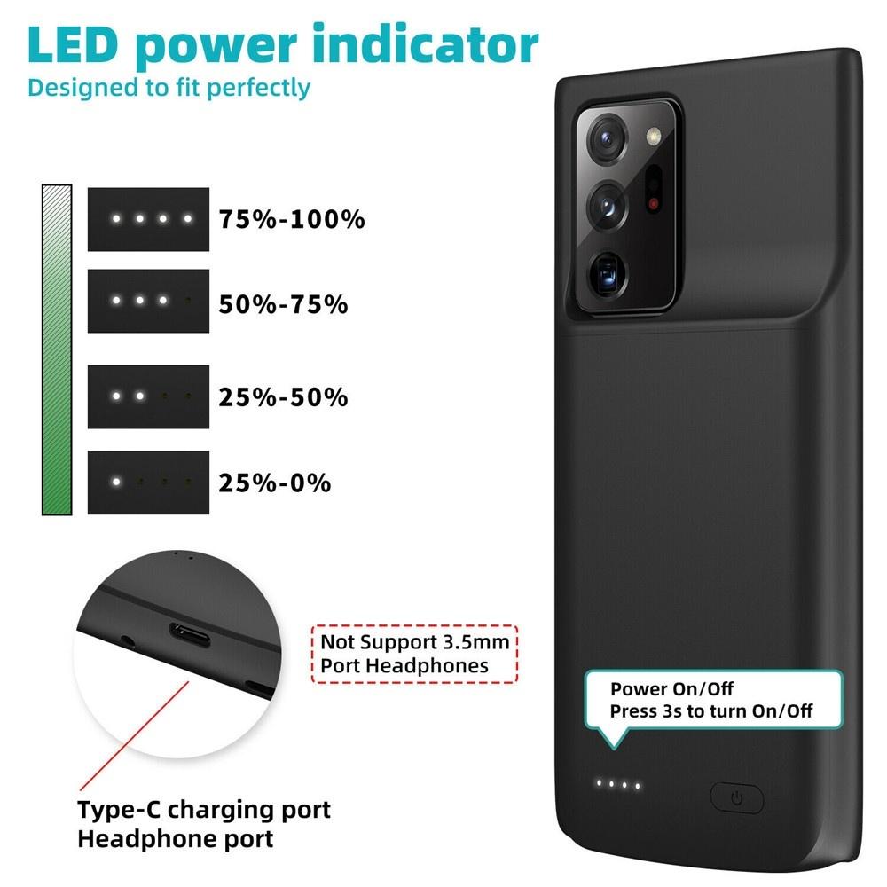 Battery Case for Galaxy Note 20 Plus 6000Mah Portable Charging Case for Samsung Galaxy Note 20+ Rechargeable External Battery Pack Extended Battery Protective Charger Case