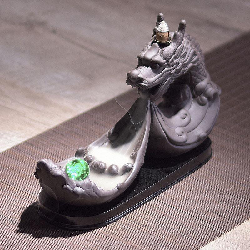 Various Ceramic Chinese dragon Backflow Incense cone burner,Chinese traditional  Handmade Beautiful Scene Ceramic Home Decor gifts [<lun>]