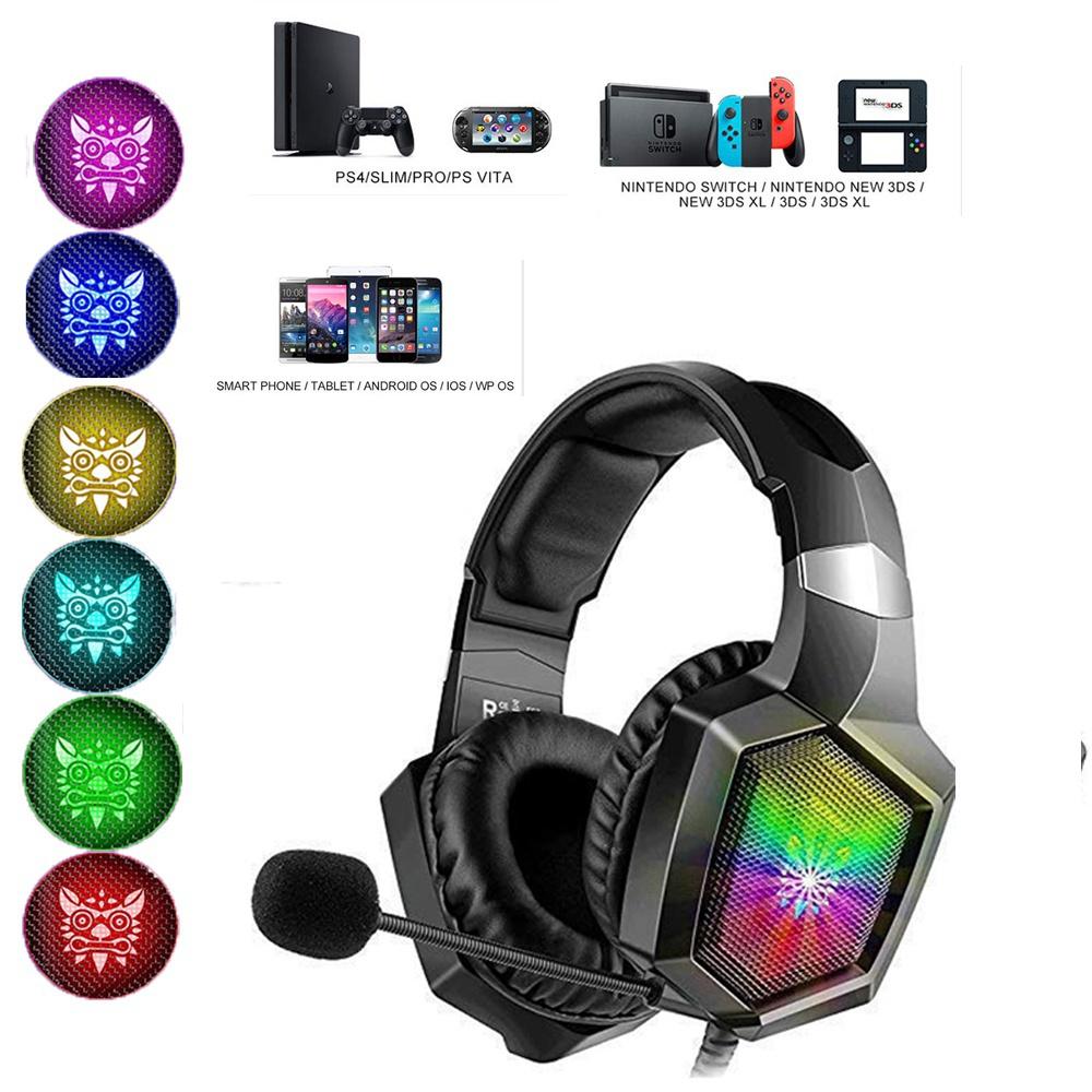 2021 Gaming Headset PS4 Headset with 7.1 Surround Sound, One Headset w/ Noise Canceling Microphone &amp; LED Light, Compatible with PS4,One, PC, Laptop, Over Ear Headphones