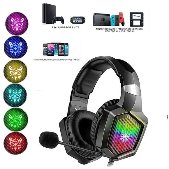 2021 Gaming Headset PS4 Headset with 7.1 Surround Sound, One Headset w/ Noise Canceling Microphone & LED Light, Compatible with PS4,One, PC, Laptop, Over Ear Headphones