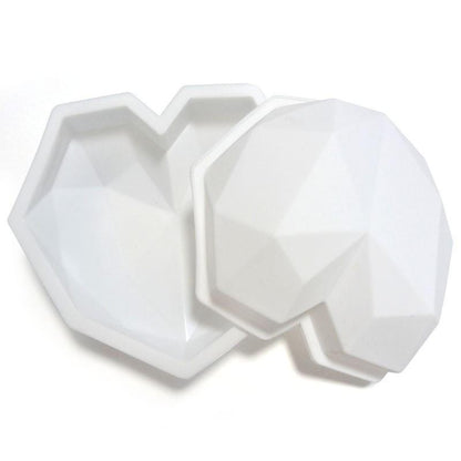 2021 New 3D Diamond Love Heart Shape Silicone Cake Mold Non-stick Silicone Baking Mold Sponge Chiffon Mousse Dessert Molds for Birthday Valentine's Day