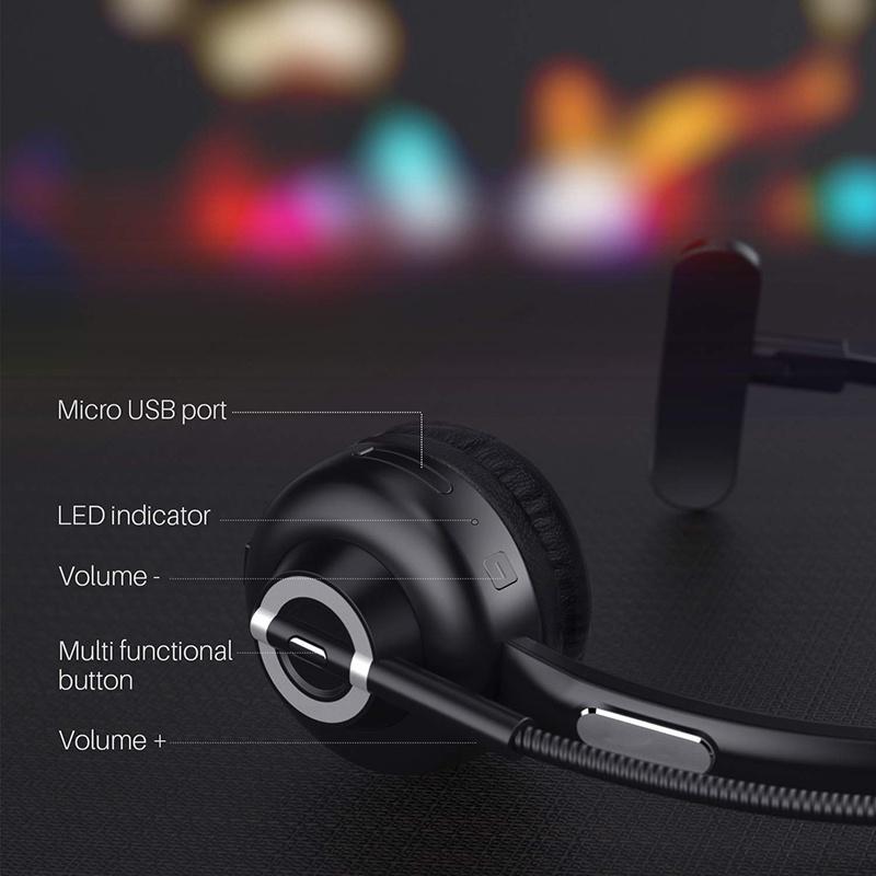 Trucker Bluetooth Headset with Charging Dock,On-Ear Office Wireless Headset with Noise Cancelling Microphone for Call Center,Mobile Phones, Laptop,Skype,VoIP,Truck Drivers,Supports Music