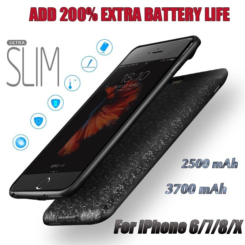 Slim Silicone Battery Case for iPhone 8/7/6S/6/8 Plus / 7 Plus / 6S Plus/6 Plus, 2500mAh/3700mAh Portable Charging Case External Rechargeable Charger Case Juice Pack Protective Power Case for iPhone