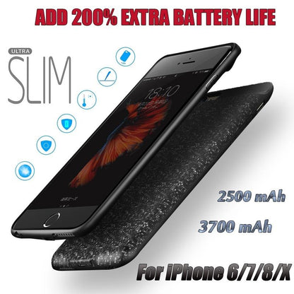 Slim Silicone Battery Case for iPhone 8/7/6S/6/8 Plus / 7 Plus / 6S Plus/6 Plus, 2500mAh/3700mAh Portable Charging Case External Rechargeable Charger Case Juice Pack Protective Power Case for iPhone