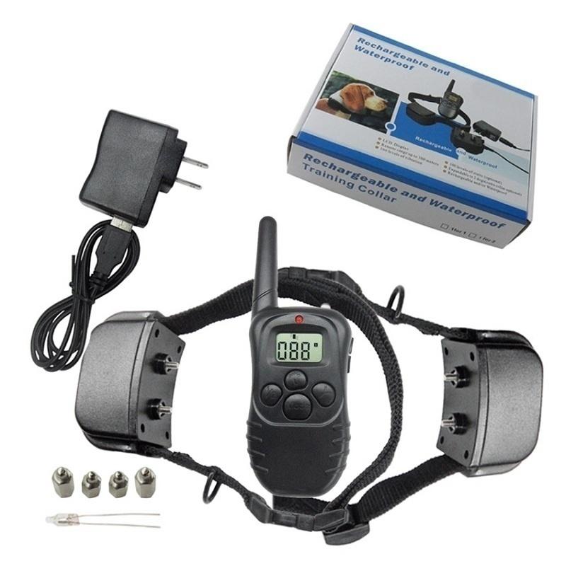 Professional LCD Electric 300M 100LV Levels Waterproof Shock Vibra Pet Training Collar Electric Pet Dog Training Remote Control Collar (Color: Black)