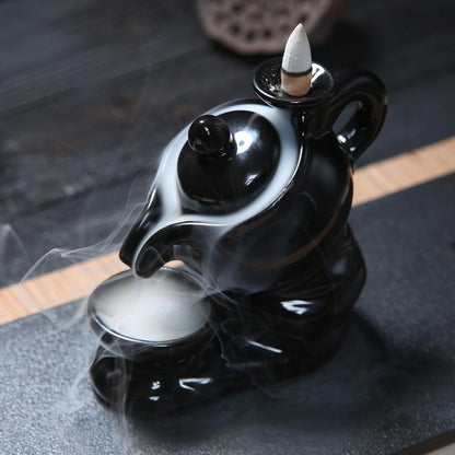 Characteristic Chinese style Handmade Ceramic Backflow Incense Holder Waterfall Incense Burner, Aromatherapy Ornament Home Decor Meditation Yoga +  20 Backflow Incense Cones [<lun>]