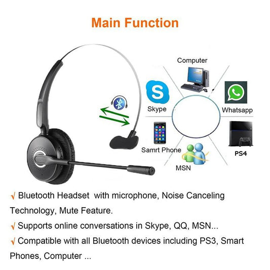 2021 New Trucker HeadsetBluetooth Headset,Noise Canceling Wireless Bluetooth Headset with Microphone for Truck Driver, Over the Head Earpiece, On Ear Car Bluetooth Headphones with 20 Hours Talk Time for Cell Phone