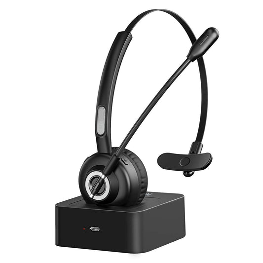 Trucker Bluetooth Headset with Charging Dock,On-Ear Office Wireless Headset with Noise Cancelling Microphone for Call Center,Mobile Phones, Laptop,Skype,VoIP,Truck Drivers,Supports Music
