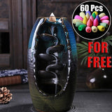 Retro Handmade Ceramic Backflow Incense Burner Home Decor Incense Holder Buddhist Crafts +60 Incense Cones