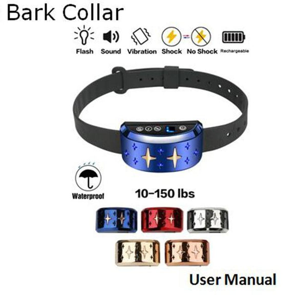 Bark Collar Dog Shock Anti-Barking Collar with Beep, Vibration and Harmless Shock Rechargeable No Bark Control for Small/Medium/Large Dogs