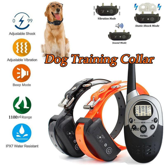 Dog Training Collar Remote Controller Waterproof Rechargeable 1000Yards LCD Trainer for Pet Electric Shock for 2 Dogs