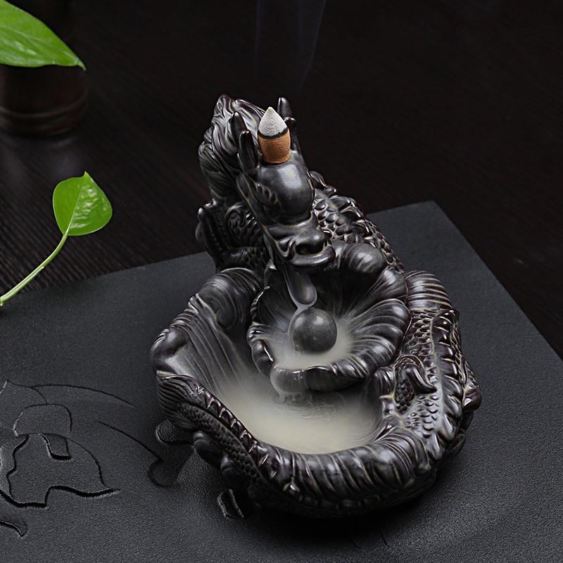 2020 With 60 Incense Cones Buddhist Porcelain Dragon Incense Holder Smoke Backflow Fragrance Retro Art