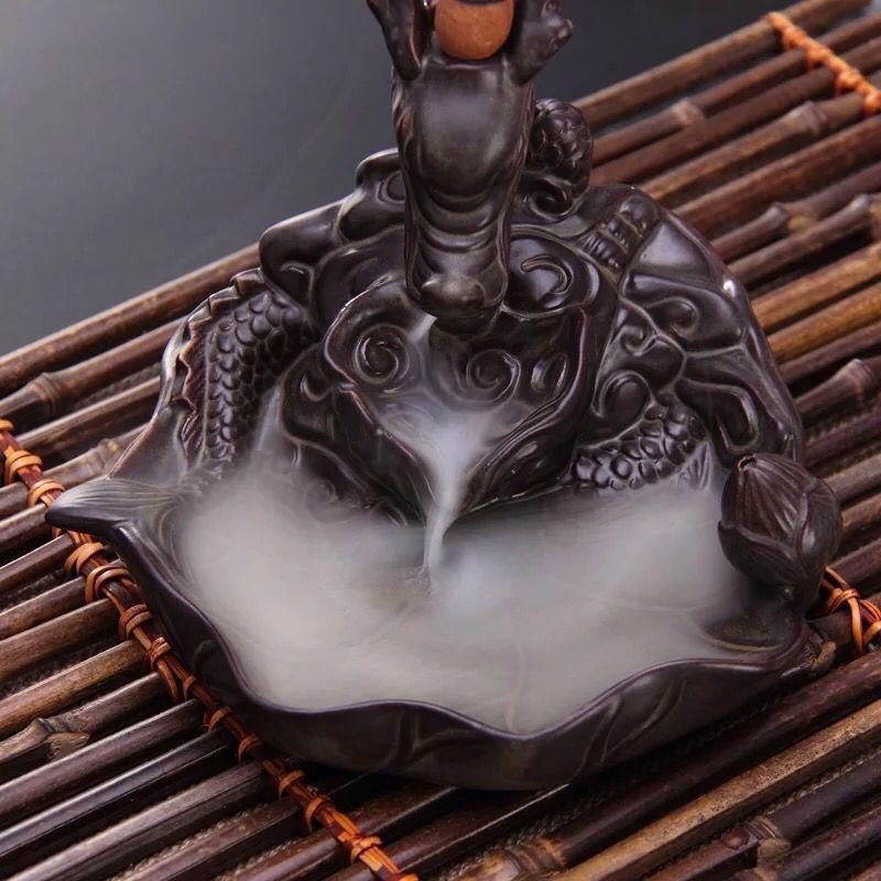 Dragon Incense Waterfall Handmade Backflow Incense Ceremic Incense Holder Aromatherapy Ornament Home Decor [<lun>]