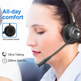 Office Headset with Microphone,12hrs Talking Time Trucker Wireless Bluetooth Headphones, Noise Cancelling Headset for Cell Phone,Computer,Call Center,Study Online