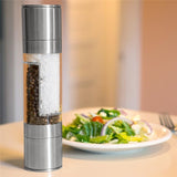 2 in 1 Salt &amp; Pepper Grinder -Stainless Steel Manual Dual Combo Black Pepper and Rock Salt Grinders with Adjustable Ceramic Inner Core for Kitchen, Party, Barbecue