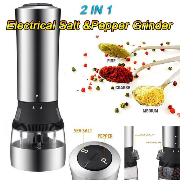 Kitchen Cooking Tools 2 IN 1 Electrical Salt and Pepper Mill Salt Shaker Spice Herb Grinder Spice Mill R20 [<lun>]