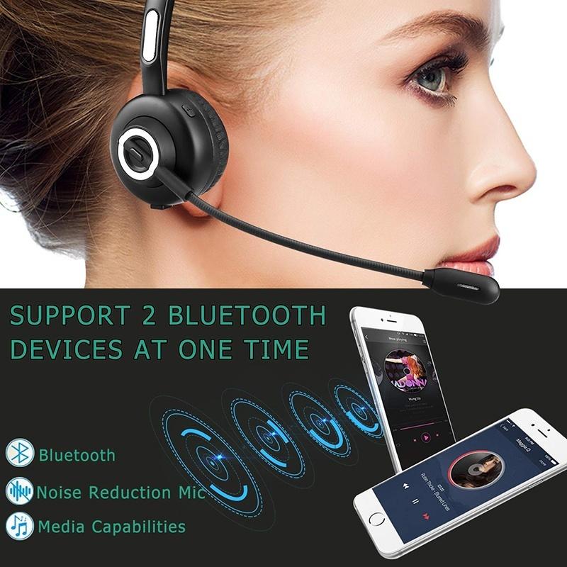 Trucker Bluetooth Headset with Charging Dock,On-Ear Office Wireless Headset with Noise Cancelling Microphone for Call Center,Mobile Phones, Laptop,Skype,VoIP,Truck Drivers,Supports Music