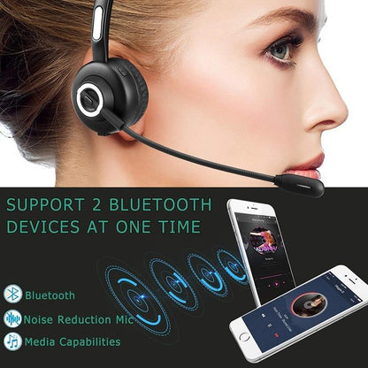 Trucker Bluetooth Headset with Charging Dock,On-Ear Office Wireless Headset with Noise Cancelling Microphone for Call Center,Mobile Phones, Laptop,Skype,VoIP,Truck Drivers,Supports Music