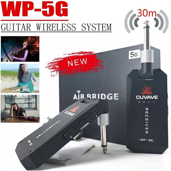 5.8G Wireless Guitar System Transmitter & Receiver Built-in Rechargeable Lithium Quick Charge Battery than 30M Transmission Range for for Electric Guitar Bass Amplifier Bateria Mixer Saxophone Piano Keys Keyboard