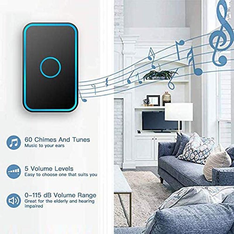 Latest Wireless Doorbell with 2 Receivers, IP55 Waterproof Doorbell, 1500 Feet Range, 5 Volume Levels, 60 Chimes &amp; LED Flash