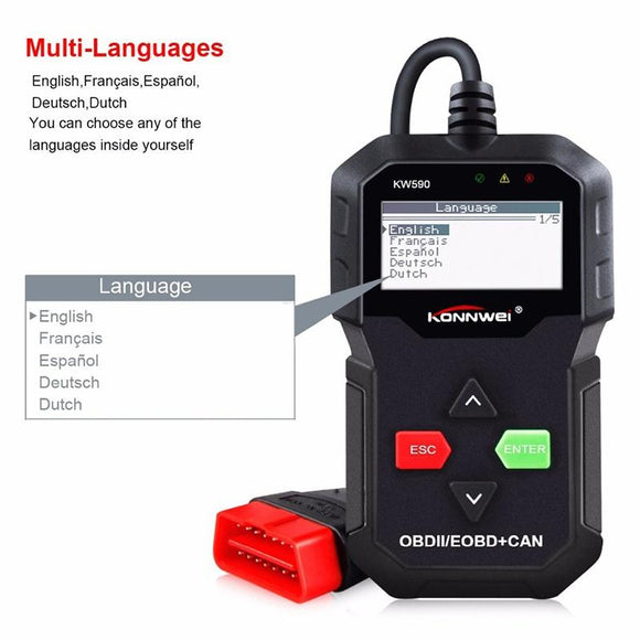 New KONNWEI OBD II Code Reader KW590 OBD2 Diagnostic Scanner Full OBD EOBD Functions Car Check Engine Light Diagnostic Tool for all OBDII Protocol Cars from 1996
