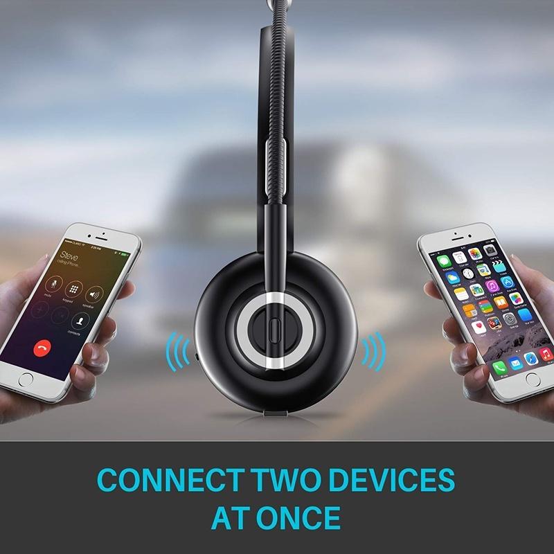 Bluetooth Headset, Wireless Headphone with mic,Noise Cancelling Trucker Bluetooth Headset,Handsfree Headset with Charging Dock for Call Center,Home,Smartphones,PC