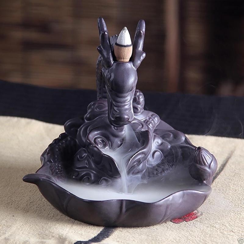 Dragon Incense Waterfall Handmade Backflow Incense Ceremic Incense Holder Aromatherapy Ornament Home Decor + 20 Backflow incense cones [<lun>]