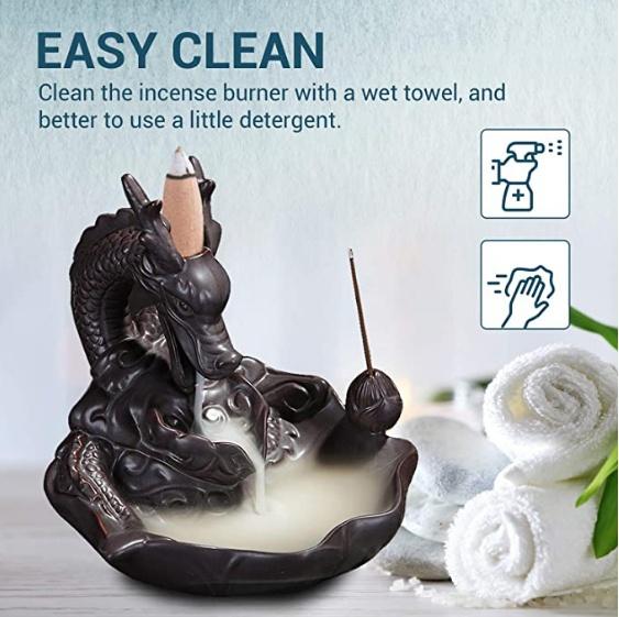 Dragon Incense Waterfall Handmade Backflow Incense Ceremic Incense Holder Aromatherapy Ornament Home Decor + 20 Backflow incense cones [<lun>]