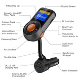 Bluetooth FM Transmitter, Wireless Hands-free Radio Adapter Car Charger Kit with 1.4 Inch Display, Music Player,Smart 2.4A+QC3.0 Dual USB Fast Car charge for Cell Phone (black)