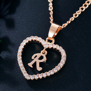2020 Exquisite Rose Gold Women Necklace 26 Letters Long Sweater Zircon Chain Pendant Necklace Love Heart Pendants for Women Collier Choker Necklaces Lovers Gift