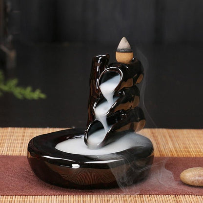 Handmade Ceramic Backflow Incense Holder Waterfall Incense Burner, Aromatherapy Ornament Home Decor Meditation Yoga [<lun>]