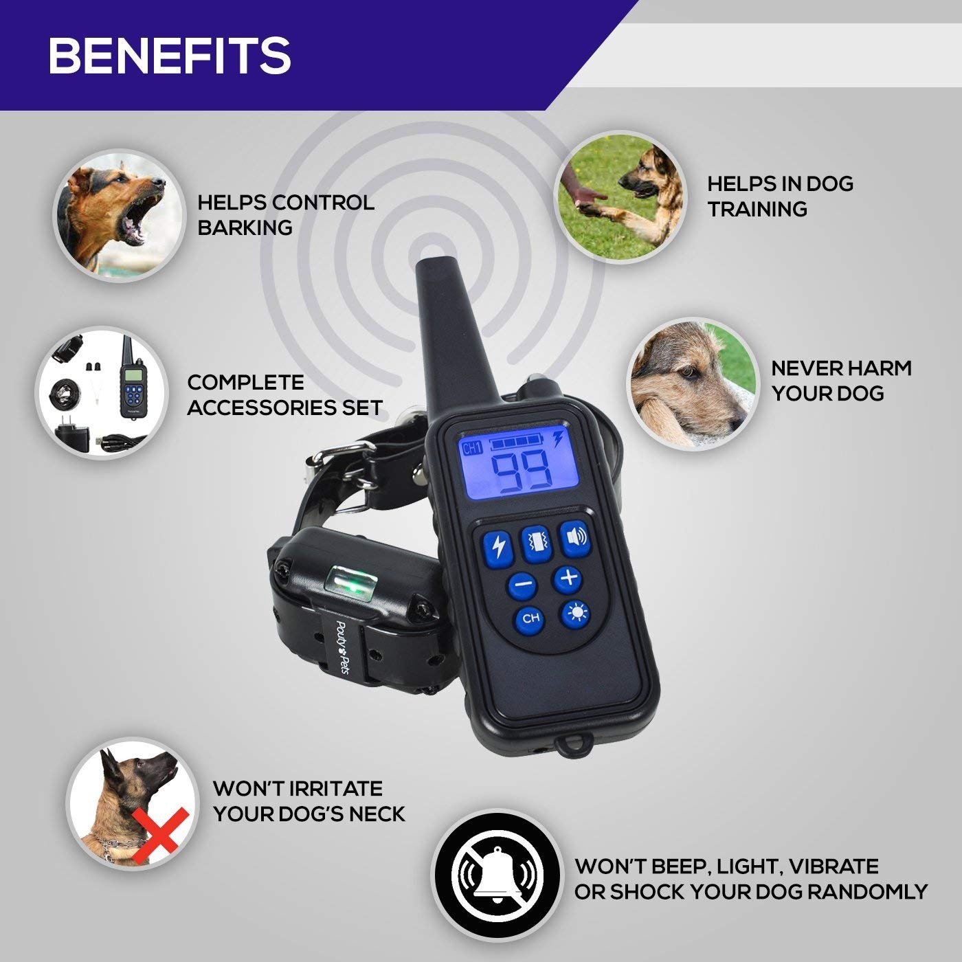 Waterproof Electric 800m Remote Pet Trainer Shock Training Collar for 1 or 2 Dog