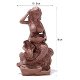 New Brown Nude Mermaid Ceramic Backflow Cone Holder Smoke Censer Incense Burner