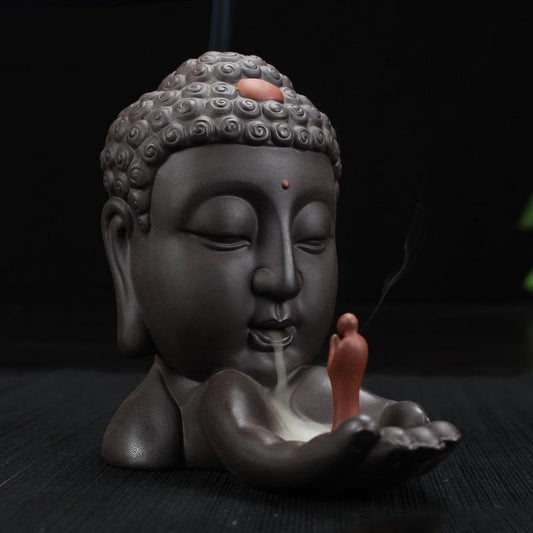 Ceramic Waterfall Backflow Incense Burner Incenser Holder Home Decor Aromatherapy Ornament+ 20 Cone Incense Free (Brown Black) [<lun>]
