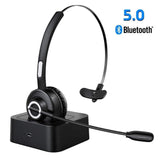 Bluetooth Headset, Trucker Bluetooth Headset, V5.0 Handsfree Wireless Phone Headset with Charging Station, Noice Cancelling, Bluetooth Headset with Microphone, Suitable for Call Center Office Phone