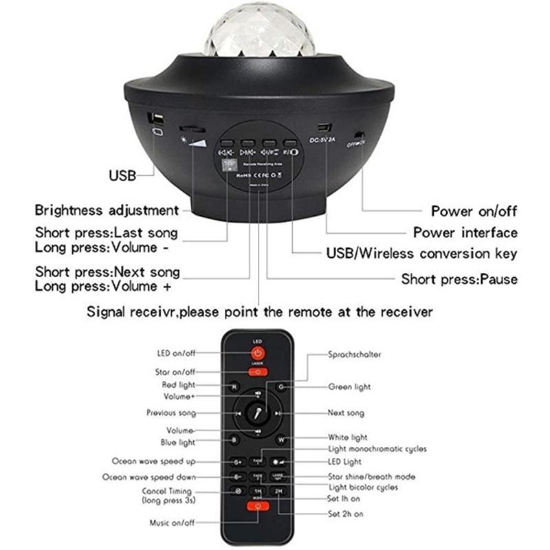 Newest 2 Styles Romantic Star Projector Light USB Voice Control Music Player LED Night Light Projection Lamp Star Light [<lun>]