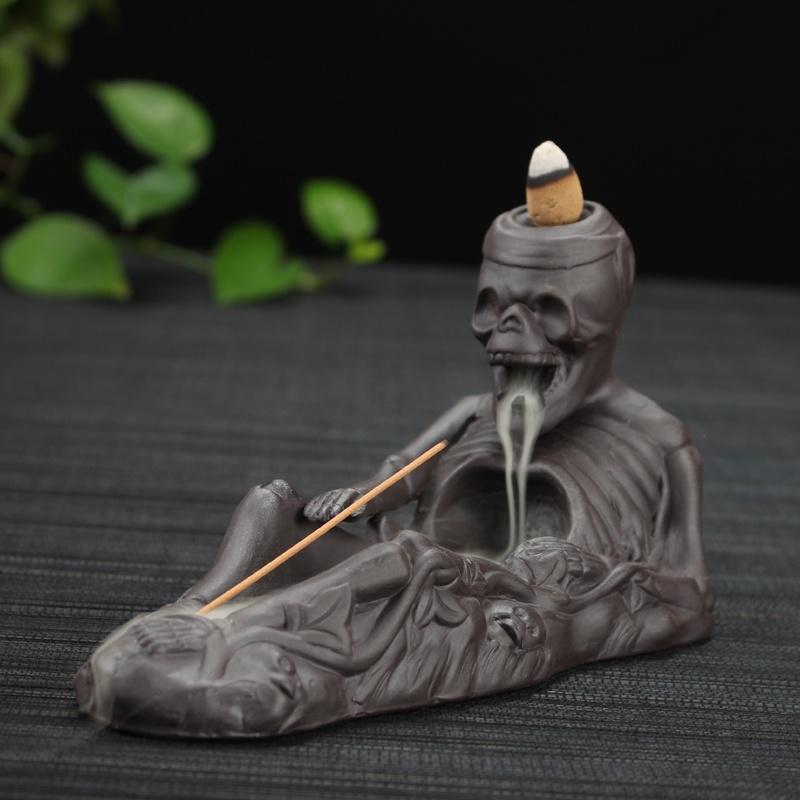 Halloween Skull and Black Dragon Backflow Incense Burners,Ceramic Home Decor  Handmade Gifts [<lun>]