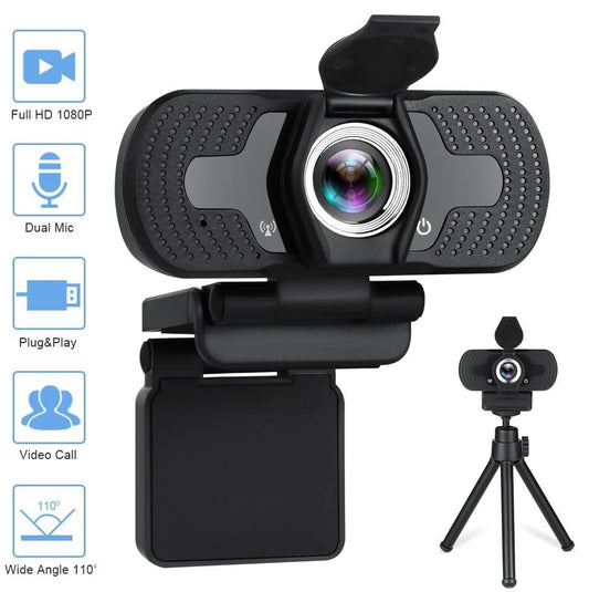 Webcam with Microphone,1080P HD PC Webcam with Privacy Cover and Tripod, USB Camera for Video Calling Recording Conferencing