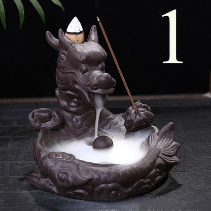 With 60 Backflow incense cones Retro Handmade Porcelain Ceramic Backflow Incense Burner Buddhist Decoration Home Aromatherapy