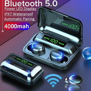 2021 New 9D HiFi Bluetooth 5.0 CVC8.0 Noise Reduction Stereo Wireless TWS Bluetooth Headset LED Display Headset Waterproof Dual Headphones with Power Bank Charging Case (LED Binaural Version 4000mAh)