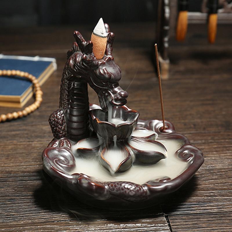 Various Ceramic Chinese dragon Backflow Incense cone burner,Chinese traditional  Handmade Beautiful Scene Ceramic Home Decor gifts [<lun>]