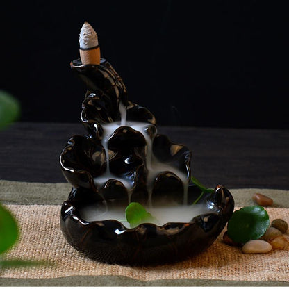 Retro Ceramic Incense Burner for Smoke Backflow Like Water Streaming Down Art Craft Incense Cones