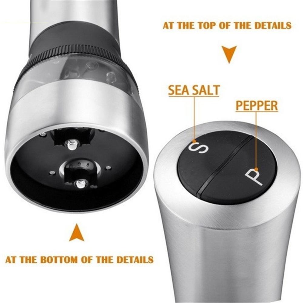 2021 New Stainless Steel Acrylic 2 in 1 Electric Seasoning Salt Pepper Grinder Muller Tool Silver [<lun>]