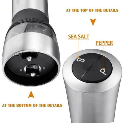 2021 New Stainless Steel Acrylic 2 in 1 Electric Seasoning Salt Pepper Grinder Muller Tool Silver [<lun>]