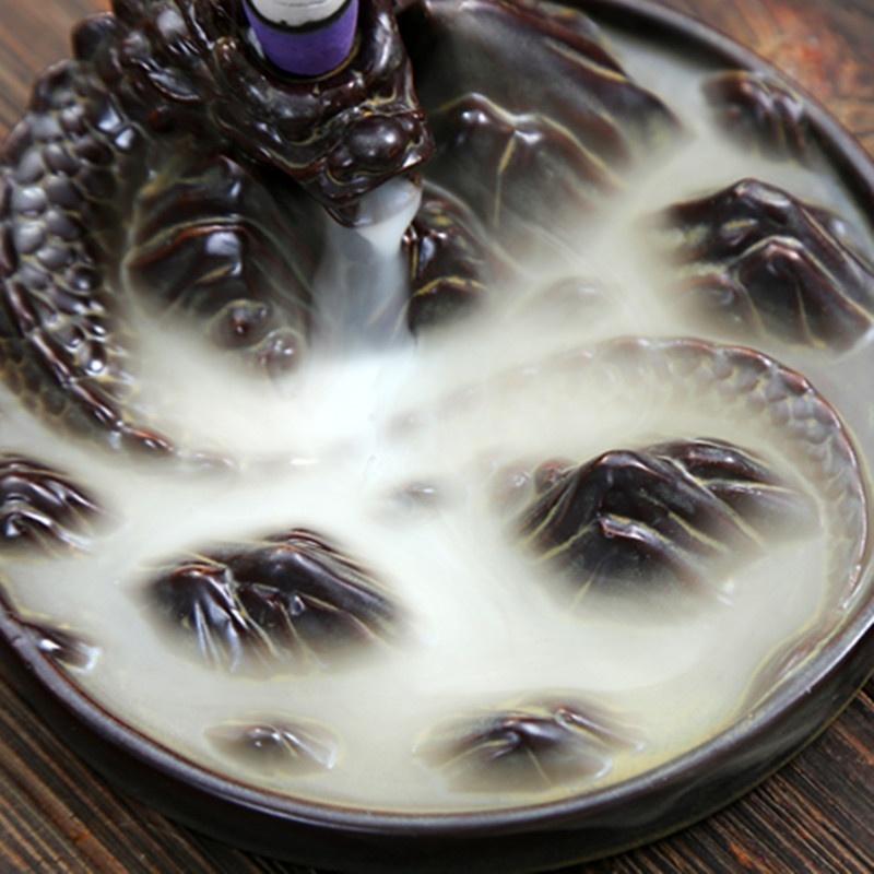 Ceramic Sculpture  Backflow Waterfall Smoke Incense Burner Censer Holder [<lun>]
