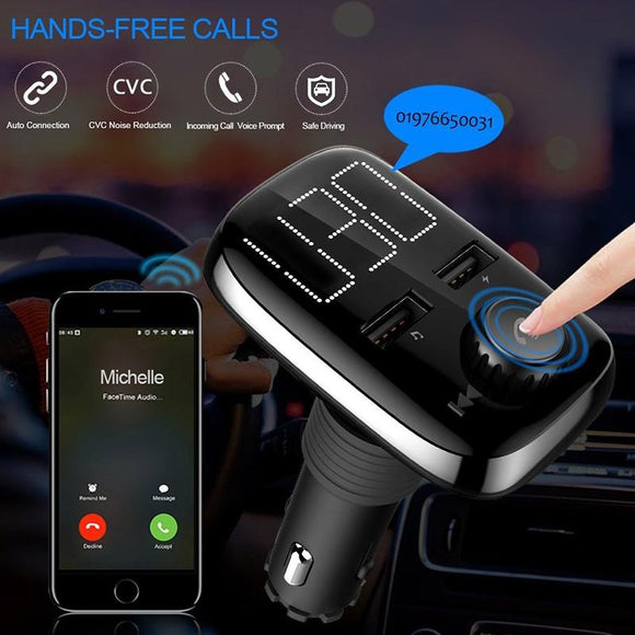 Bluetooth FM Transmitter for Car, Wireless Bluetooth Radio Transmitter Adapter Car Kit with Hand-Free Calling and Dual USB Ports [<lun>]